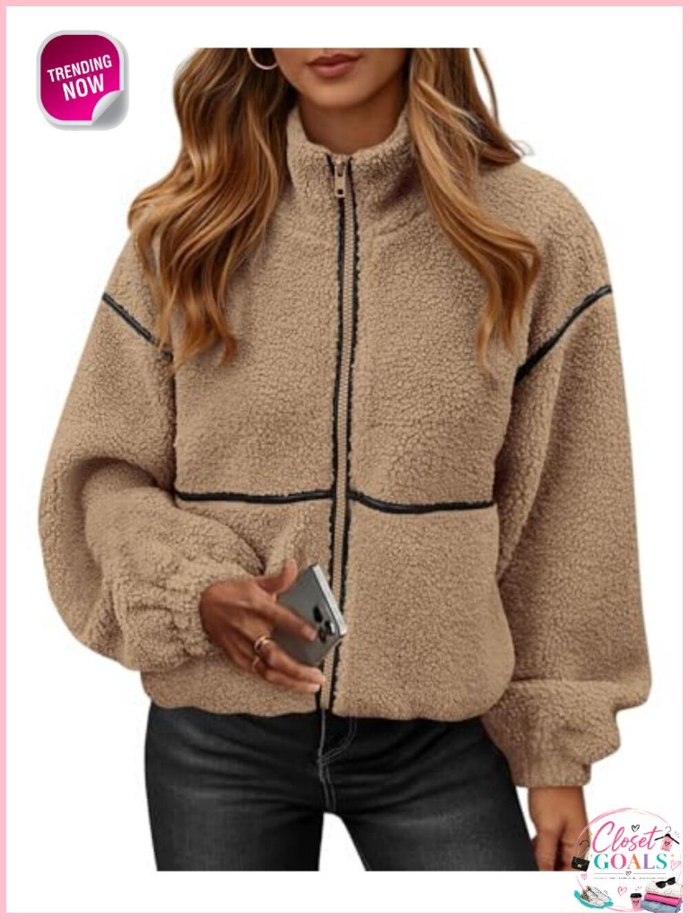 Sherpa Fleece Jacket Full Zip Winter Coat Aviator Teddy Style